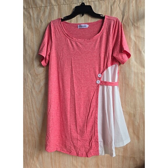 Flycurvy Green Cotton Blouse XL PINK & WHITE WOMENS BLOUSE SOFT - Picture 1 of 8